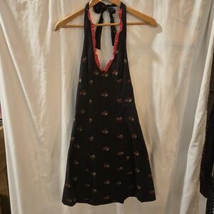 Morbid Threads Black Dress  Embroidered Cherries Medium Halter Top‎ Vintage 90's